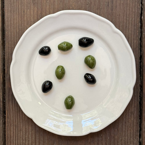 Trompe L'oeil Olives Plate with Waved Rim