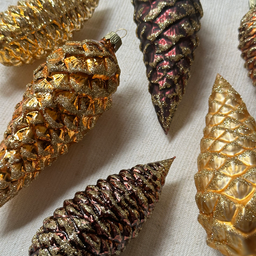 Set of 6 Nostalgic Gold & Brown Pinecone Ornaments