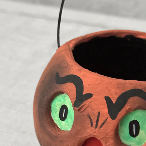 Small Halloween Lantern Candy Bucket in Orange with Green Eyes