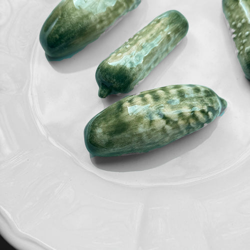 Trompe L'oeil Cornichons Plate with Fluted Rim
