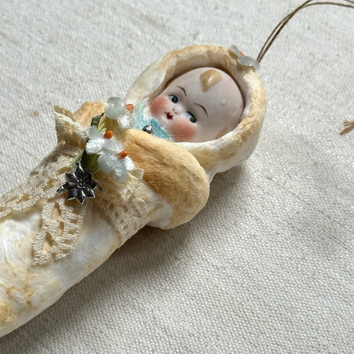 Nostalgic Cotton Baby with Porcelain Head Ornament