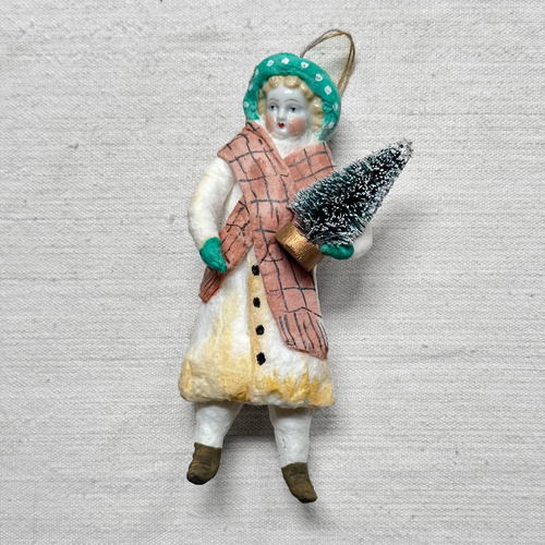 Nostalgic Cotton Lady With Tree and Porcelain Head Ornament