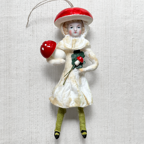 Nostalgic Cotton Mushroom Girl with Porcelain Head Ornament