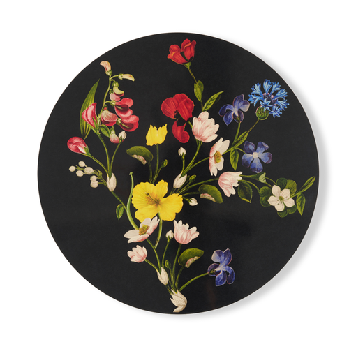 Summerill & Bishop x John Derian 'Wildflower' Round Cork-Backed Placemat in Black