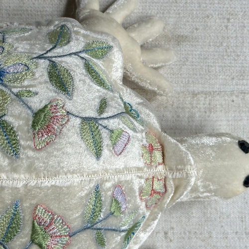 Megan Silk Velvet Embroidered Small Turtle in Ivory