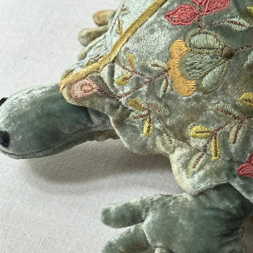 Abby Silk Velvet Embroidered Small Turtle in Shaded Lake