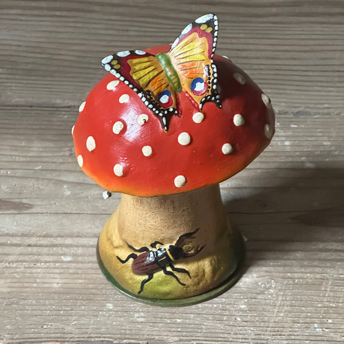 Papier-Mâché Red Mushroom with Butterfly Candy Box