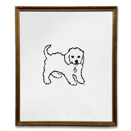 Hugo Guinness "Playful Pooch" Linocut in a Vintage Frame