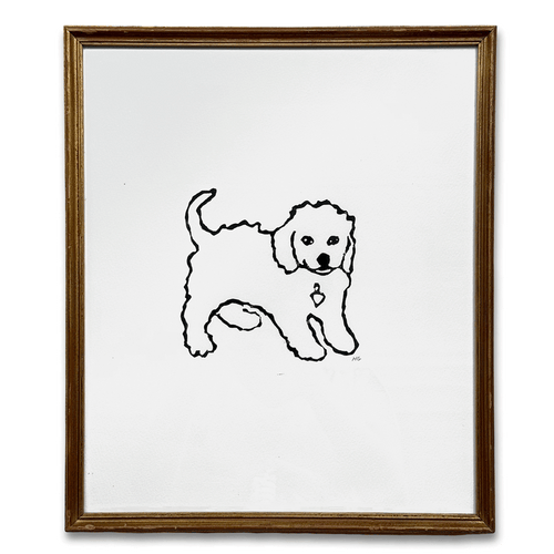 Hugo Guinness "Playful Pooch" Linocut in a Vintage Frame
