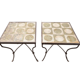 Pair of Vintage Stone Top Iron Garden Tables