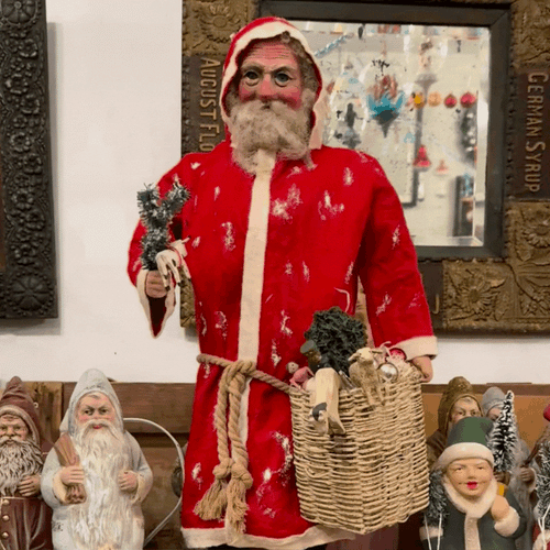 Electric Nodding Santa with Red Felted Coat & Basket of Toys