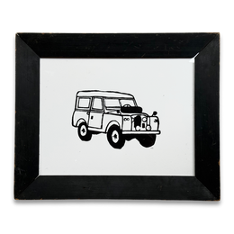 Hugo Guinness "Land Rover" Linocut  in a Vintage Frame