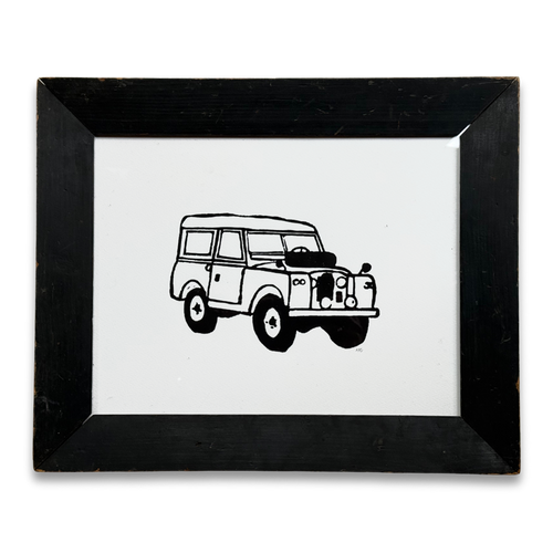 Hugo Guinness "Land Rover" Linocut  in a Vintage Frame