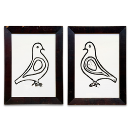 Pair of Hugo Guinness "Right & Left Facing Pigeon" Linocuts in Vintage Frames