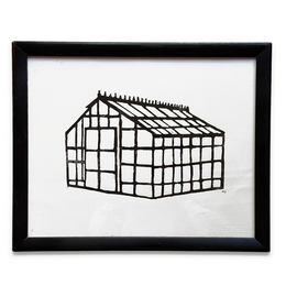 Hugo Guinness "Greenhouse" Linocut in a Vintage Frame