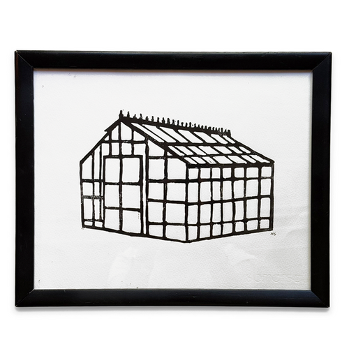 Hugo Guinness "Greenhouse" Linocut in a Vintage Frame