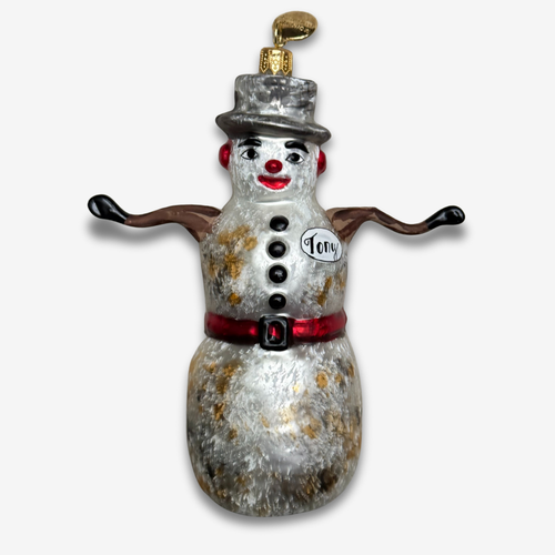 "Tony" Snowman in a Grey Hat Ornament
