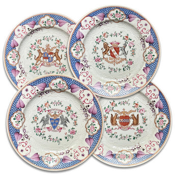 Set of Nine 19th-Century Chinese Export Style Samson of Paris Armorial Dinner Plates