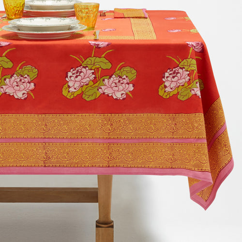 Lisa Corti Cotton Panel Cloth in Tea Flower Red Orange 180 x 180cm