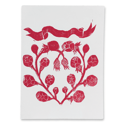 Block Printed Rose Heart Banner Folded Card