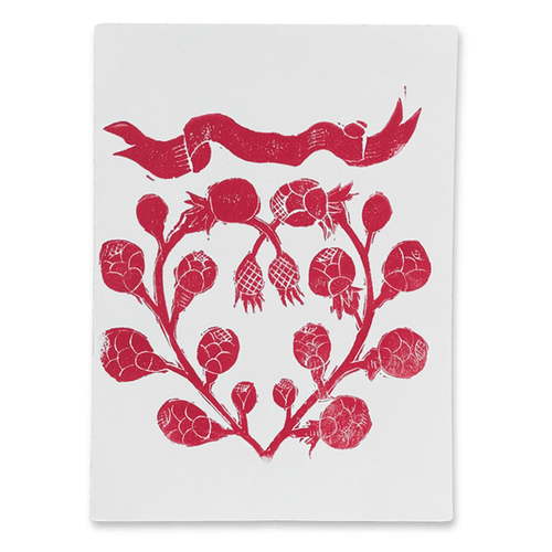 Block Printed Rose Heart Banner Folded Card