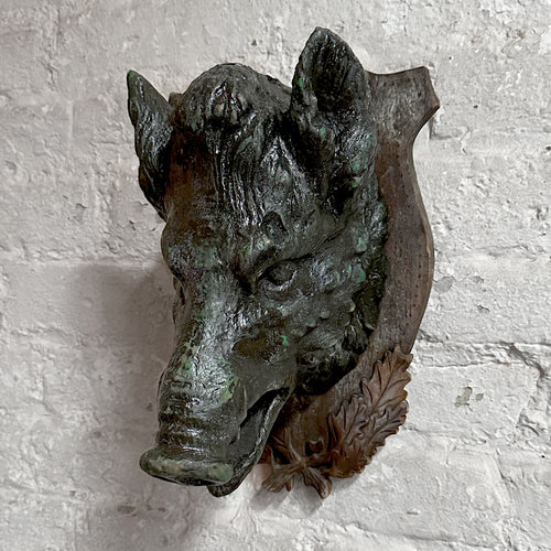 Antique Black Forest Carved Black Boar Head (23B01)