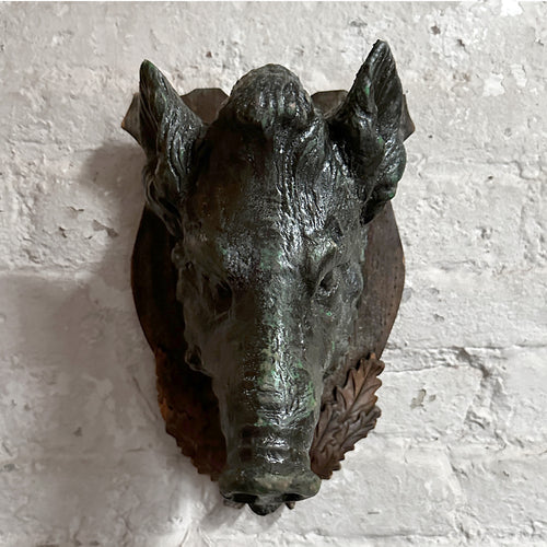 Antique Black Forest Carved Black Boar Head (23B01)