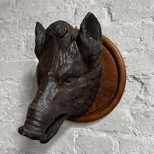 Antique Black Forest Carved Black Boar Head (23B02)