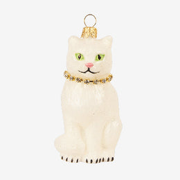 White Cat with Necklace Ornament
