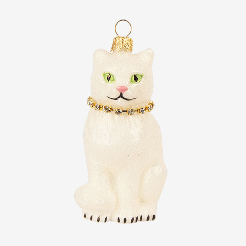 White Cat with Necklace Ornament
