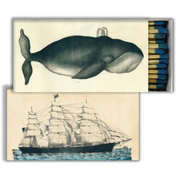 Whale and Clipper Ship four inch matchbox with fifty sticks