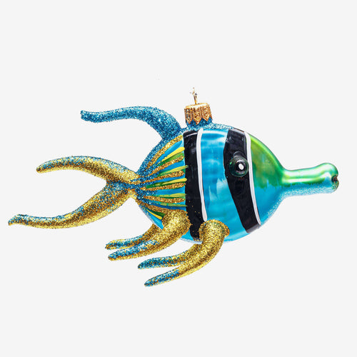 Turquoise & Gold Striped Fish Ornament