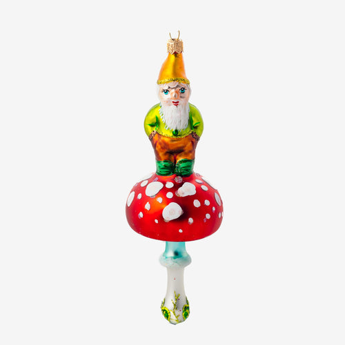 Yellow Gnome on Mushroom Ornament