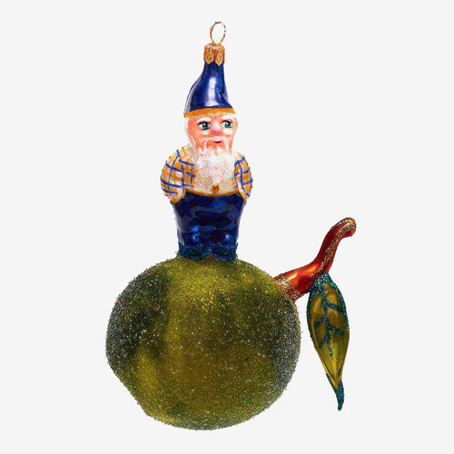 Gnome on Green Apple Ornament