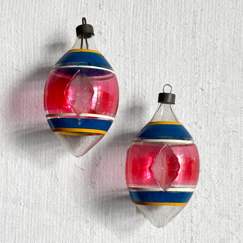 Set of 2 Translucent Vintage Oval Ornaments