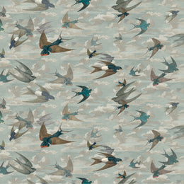 Chimney Swallows Sky Blue Fabric
