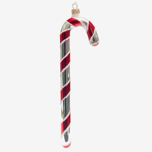 Silver & Red Candy Cane Ornament