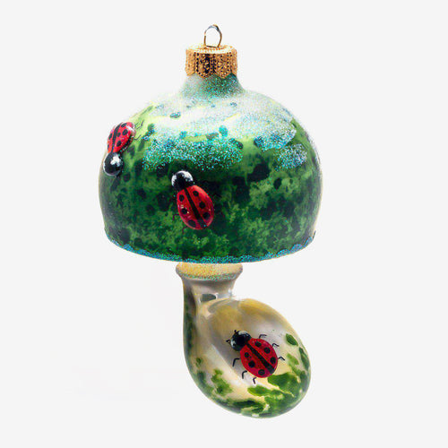 Green Mushroom With Ladybugs Ornament