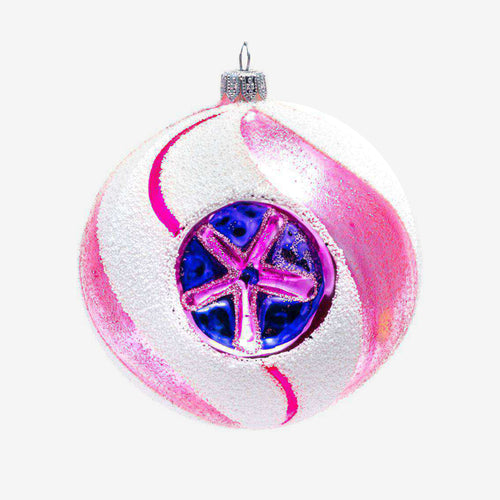 Pink & White Ball with Star Reflector Ornament