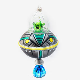 Blue Flame Spaceship with Alien Ornament