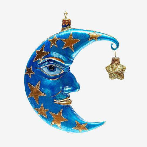 Blue Crescent Moon With Star Ornament