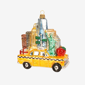 NYC Taxi with Buildings Ornament