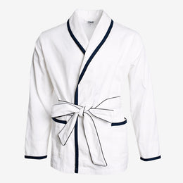 P. Le Moult Smoking Jacket in White with Navy & Black Pipping