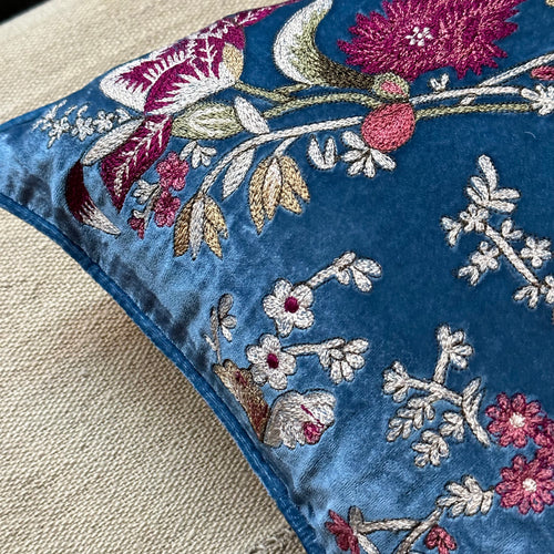 Anastasia Silk Velvet Cushion in Riviera Blue