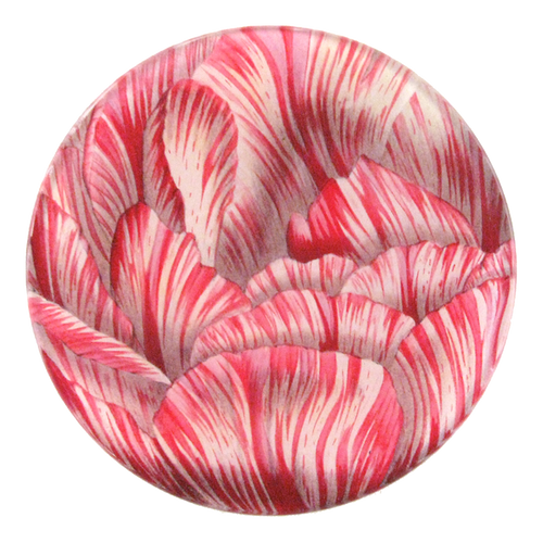 A four inch round handmade decoupage plate titled Double Tulip
