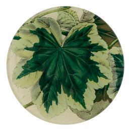 A four inch round handmade decoupage plate titled Leaf of the Day