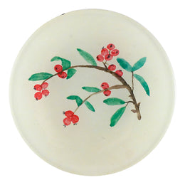 Cooper's Berries is a beautiful handmade decoupage plate with red berries and green leaves 