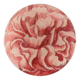 A four inch round handmade decoupage plate titled Rosea 693