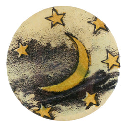 A four inch round handmade decoupage plate titled Stars and Moon