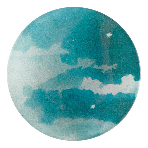 A four inch round handmade decoupage plate titled Twinkle (2 Stars)